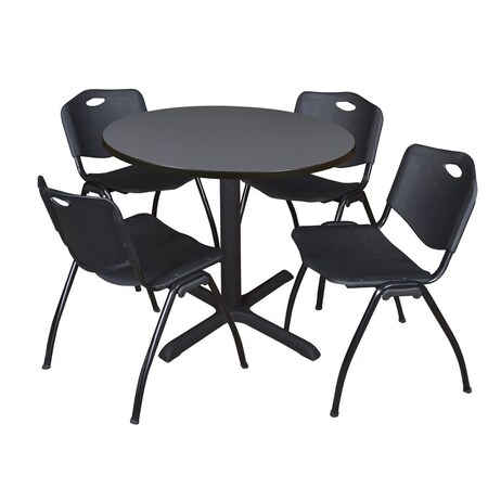 Cain Cain Round Table & Chair Set, Wood, Metal, Plastic Top, Grey TB42RNDGY47BK